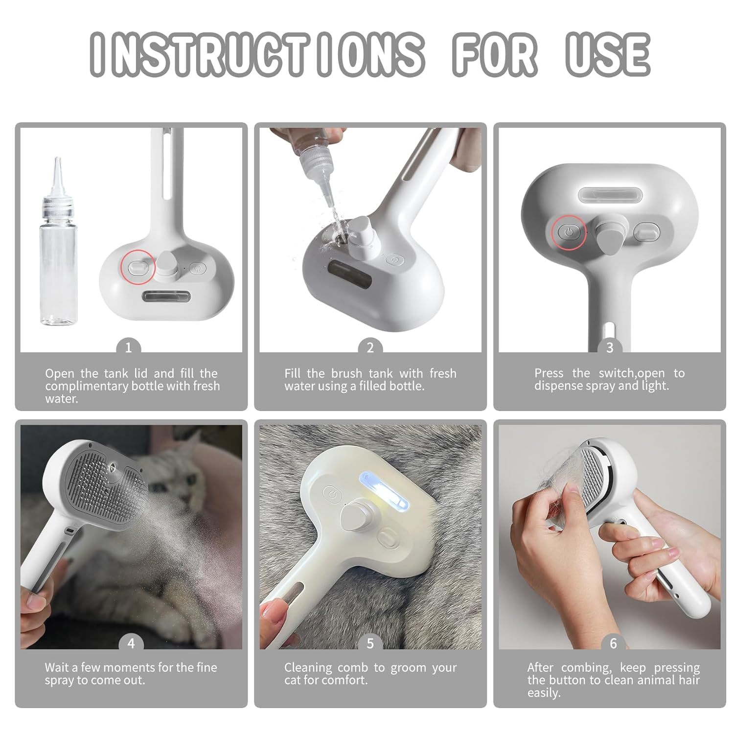 Spray Cat & Dog Brush for Shedding – Pet Hair Removal Comb with Water Tank & Release Button - Image 7